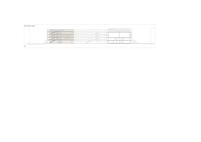 Foto Schnitt Turnhalle, Innenhof Bildungscampus Seestadt TREUSCH architecture